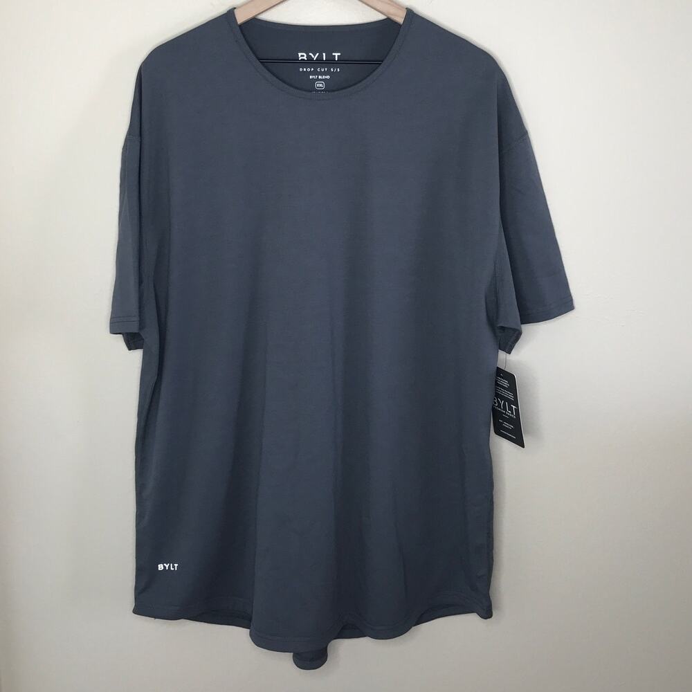 BYLT Drop Cut Short Slv T-Shirt Charcoal Gray Basic Minimal Gym Athleisure XXL